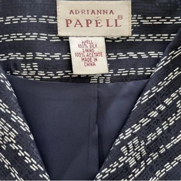 Adrianna Papell Vintage Silk Blazer Jacket Navy White Abstract Print Size Medium - Picture 7 of 12